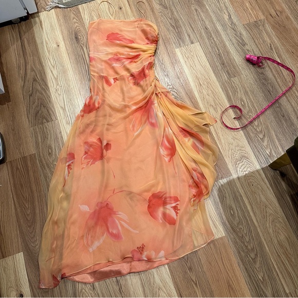 Vintage Shelli Segal Peach Silk Dress by Laundry Size 4 | Watercolor Gown - Picture 7 of 12
